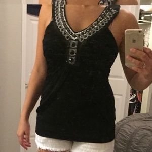 Black shimmer and bead tank top